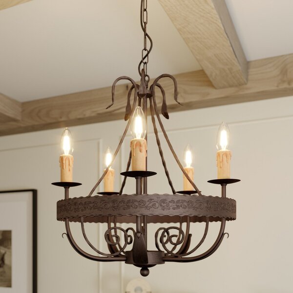 Luminex Candelabru Loara, cu 5 becuri, reglabil, Bronz / Alamă Veche, Camera de zi / sufragerie, Metal, Casă de țară / Rustic