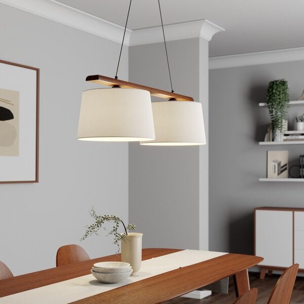 Lamkur Lampă suspendată Suedia, alb antichizat, textile, nuc, 2 becuri, reglabil, Lemn, Camera de zi / sufragerie, Lemn, Casă de țară / Rustic
