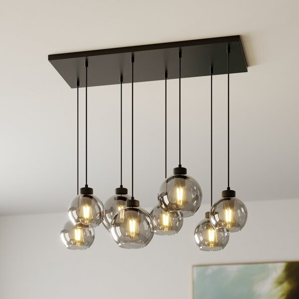 TK Lighting Lampă suspendată Cubus, lungime 95 cm, 8 becuri, gri fumuriu, sticlă, reglabil, Gri, Camera de zi / sufragerie, Sticlă, Modern