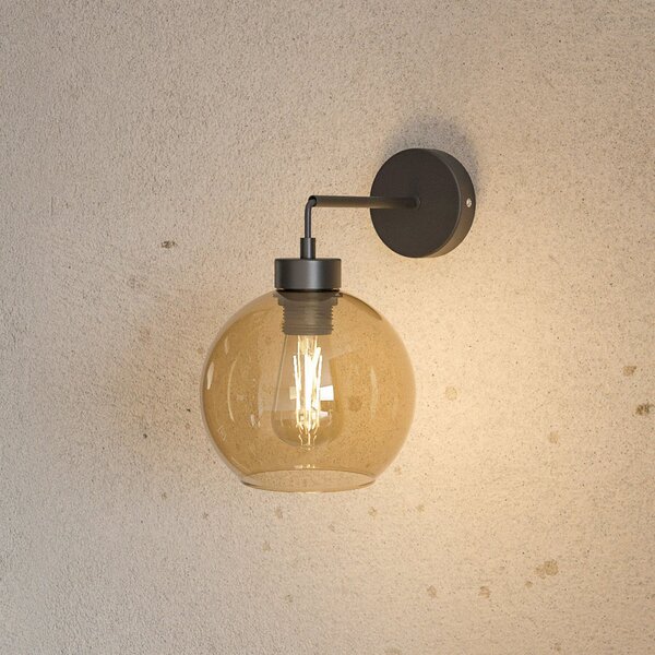 TK Lighting Aplică de perete Cubus, negru/chihlimbar, sticlă, Ø 18 cm, E27, reglabil, Maro / Rugină, Camera de zi / sufragerie, Sticlă, Modern, glob