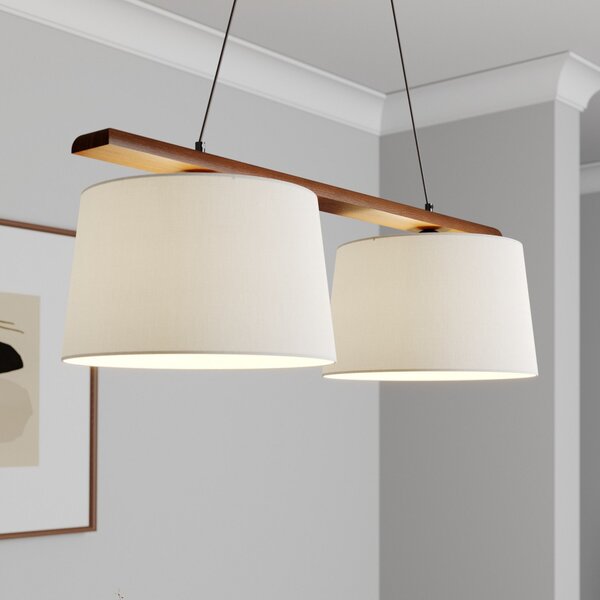 Lamkur Lampă suspendată Suedia, alb antichizat, textile, nuc, 2 becuri, reglabil, Lemn, Camera de zi / sufragerie, Lemn, Casă de țară / Rustic