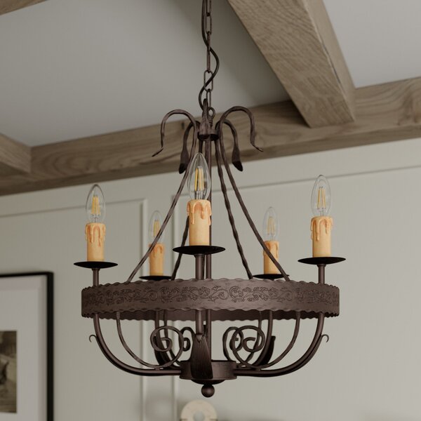 Luminex Candelabru Loara, cu 5 becuri, reglabil, Bronz / Alamă Veche, Camera de zi / sufragerie, Metal, Casă de țară / Rustic