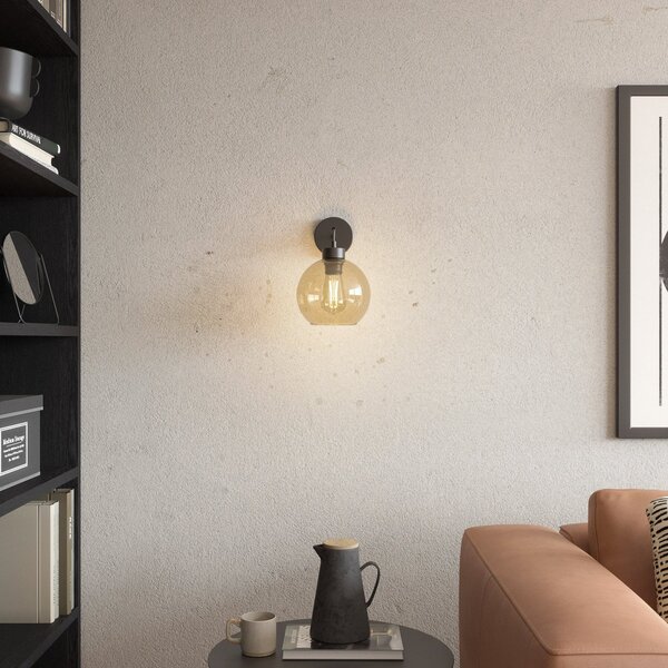 TK Lighting Aplică de perete Cubus, negru/chihlimbar, sticlă, Ø 18 cm, E27, reglabil, Maro / Rugină, Camera de zi / sufragerie, Sticlă, Modern, glob