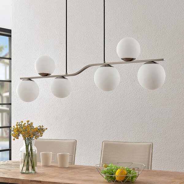 Lindby Lampă suspendată Avalyn, culoare nichel, sticlă, 110 cm, E14, reglabil, Metalic, Camera de zi / sufragerie, Sticlă, Modern