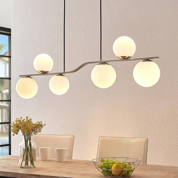 Lindby Lampă suspendată Avalyn, culoare nichel, sticlă, 110 cm, E14, reglabil, Metalic, Camera de zi / sufragerie, Sticlă, Modern
