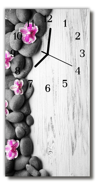 Ceas de perete din sticla vertical Pietre orhidee flori colorate
