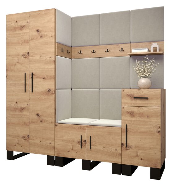 Set mobilier pentru hol Amanda 1 (Stejar artisan + bej). 1085857