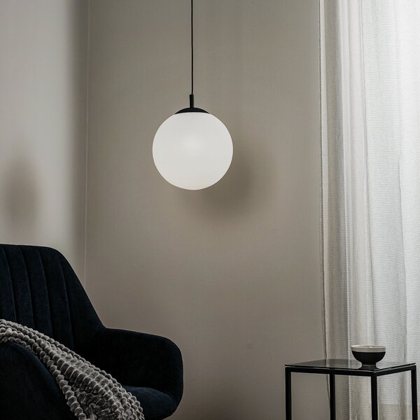 TK Lighting Lampă suspendată Maxi, Ø 30 cm, 1 bec, abajur din sticlă, reglabil, Alb, Camera de zi / sufragerie, Sticlă, Modern