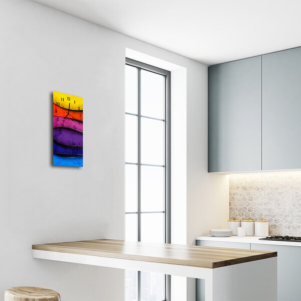 Ceas de perete din sticla vertical Arta colorat linii de culoare