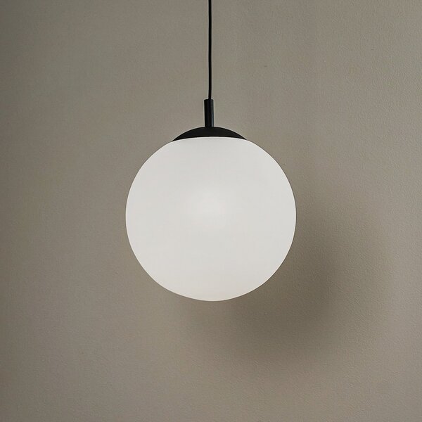 TK Lighting Lampă suspendată Maxi, Ø 30 cm, 1 bec, abajur din sticlă, reglabil, Alb, Camera de zi / sufragerie, Sticlă, Modern
