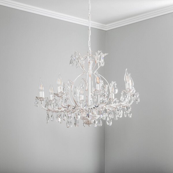 ONLI Candelabru de cristal Teresa, fildeș 8 becuri, reglabil, Bej, Camera de zi / sufragerie, Metal, Antichitate