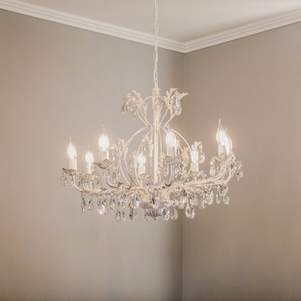 ONLI Candelabru de cristal Teresa, fildeș 8 becuri, reglabil, Bej, Camera de zi / sufragerie, Metal, Antichitate