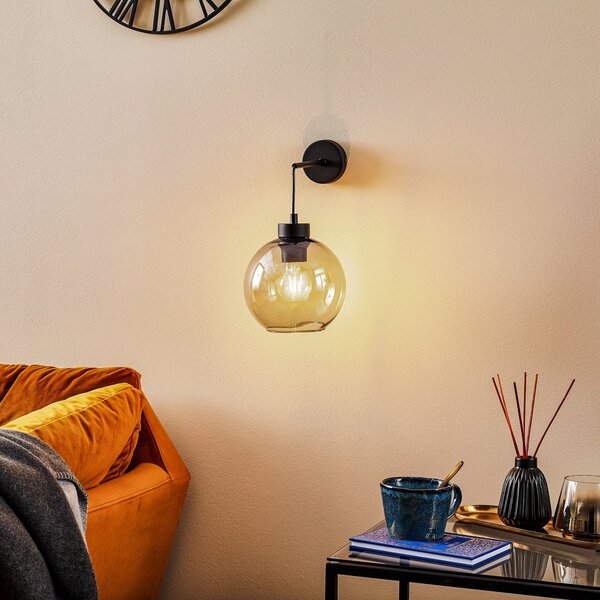 TK Lighting Aplică de perete Cubus, negru/gri fum, sticlă, 30 cm înălțime, E27, reglabil, Gri, Camera de zi / sufragerie, Sticlă, Modern, glob
