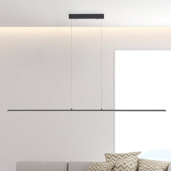 PURE Lampă suspendată LED Lite, grafit, 160 cm, CCT, dimabil, reglabil, Negru, Camera de zi / sufragerie, Aluminiu, Modern