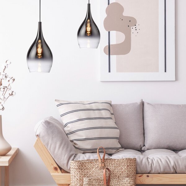 Paul Neuhaus Pilua lampă suspendată, gri fum, sticlă, Ø 20 cm, E27, reglabil, Gri, Camera de zi / sufragerie, Sticlă, Modern
