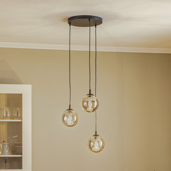 EMIBIG LIGHTING Lampă suspendată Glassy, 3 becuri, rotundă, negru, grafit, sticlă, reglabil, Negru, Camera de zi / sufragerie, Sticlă, Modern
