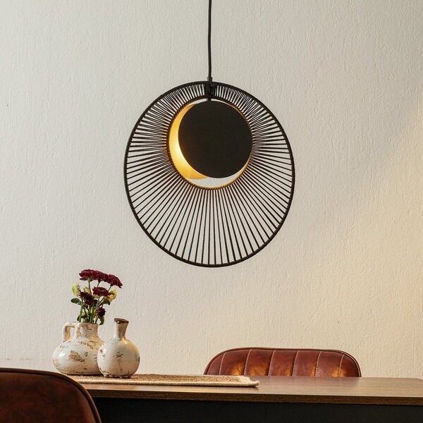 Forestier Lampă suspendată cu design Oyster, negru, reglabil, Negru, Camera de zi / sufragerie, Metal, Design