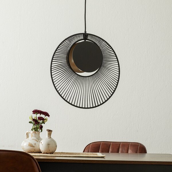 Forestier Lampă suspendată cu design Oyster, negru, reglabil, Negru, Camera de zi / sufragerie, Metal, Design