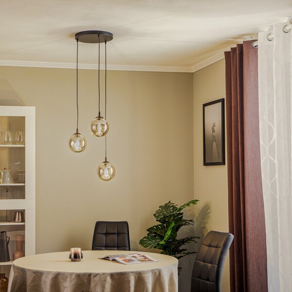EMIBIG LIGHTING Lampă suspendată Glassy, 3 becuri, rotundă, negru, grafit, sticlă, reglabil, Negru, Camera de zi / sufragerie, Sticlă, Modern