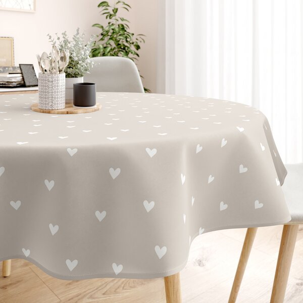 Goldea față de masă 100% bumbac - inimioare pe latte - rotundă Ø 140 cm
