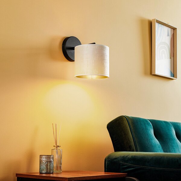 EMIBIG LIGHTING Aplică de perete Jari cu abajur din pânză, alb-auriu, reglabil, Alb, Camera de zi / sufragerie, Țesătură / Textil