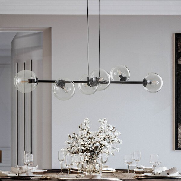 EMIBIG LIGHTING Lampă suspendată Glassy, 6 becuri, negru, transparent, sticlă, 110 cm, reglabil, Negru, Camera de zi / sufragerie, Metal, Modern