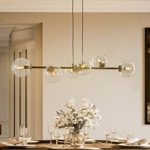 EMIBIG LIGHTING Lampă suspendată Glassy, 6 becuri, negru, transparent, sticlă, 110 cm, reglabil, Negru, Camera de zi / sufragerie, Metal, Modern