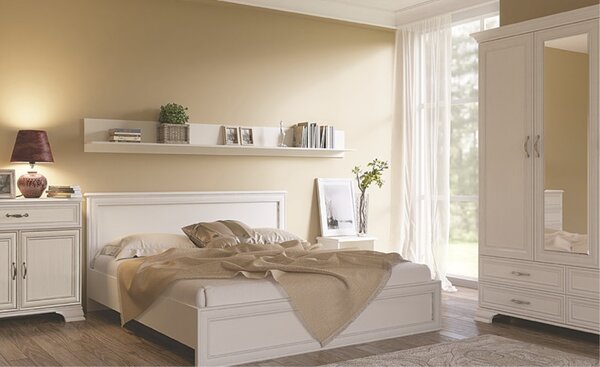 Set dormitor alb vintage Tiffany 2 format din pat 160, noptiera, dulap