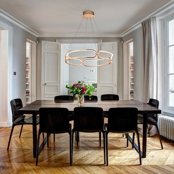 Schuller Valencia Lampă suspendată cu LED Colette, aur roz, Auriu / Alamă, Camera de zi / sufragerie, Aluminiu, Modern