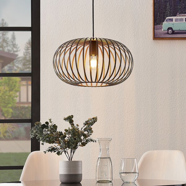 Lindby Lampă suspendată Nahele, maro, metal, Ø 40 cm, E27, reglabil, Maro / Rugină, Camera de zi / sufragerie, Metal, Vintage