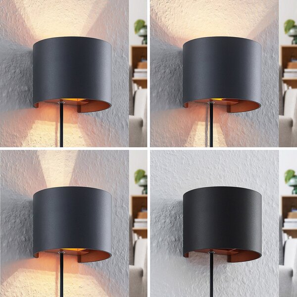 Arcchio aplică de perete Zuzana, rotund, negru, priză, 13 cm, Negru, Camera de zi / sufragerie, Aluminiu, Modern