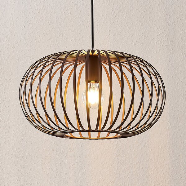 Lindby Lampă suspendată Nahele, maro, metal, Ø 40 cm, E27, reglabil, Maro / Rugină, Camera de zi / sufragerie, Metal, Vintage