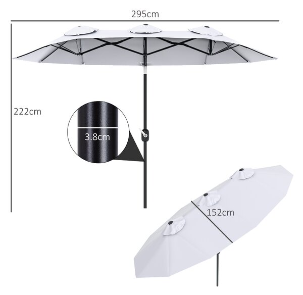 Outsunny Umbrelă Dublă de Grădină, Copertină Ventilată, 12 Nervuri, 295x152x222cm, Alb | Aosom Romania