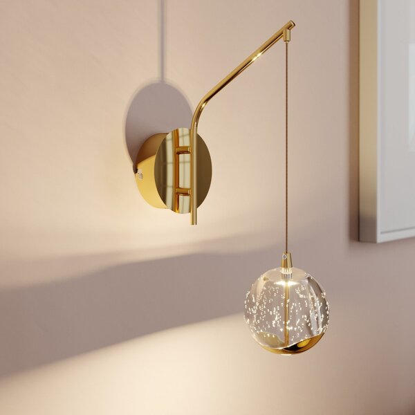 Lucande Aplică de perete LED Hayley, aurie, sticlă, 34 cm înălțime, Transparent, Camera de zi / sufragerie, Sticlă, Modern
