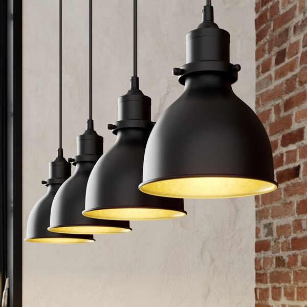 Lindby lampă suspendată Jasminka, negru / auriu, metal, 4 becuri., reglabil, Negru, Bucătărie, Metal, Design industrial