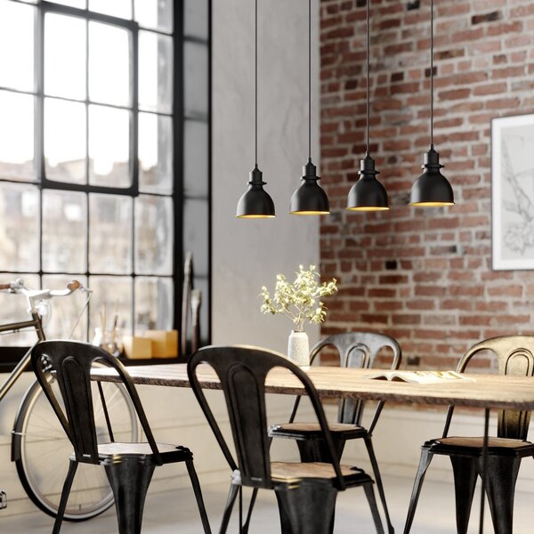Lindby lampă suspendată Jasminka, negru / auriu, metal, 4 becuri., reglabil, Negru, Bucătărie, Metal, Design industrial