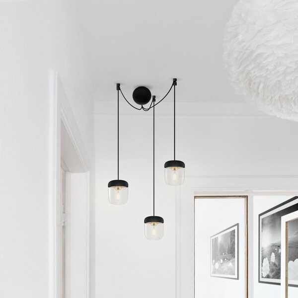 UMAGE Acorn lampă suspendată 3 becuri negru/alamă, reglabil, Negru, Camera de zi / sufragerie, Sticlă, Design