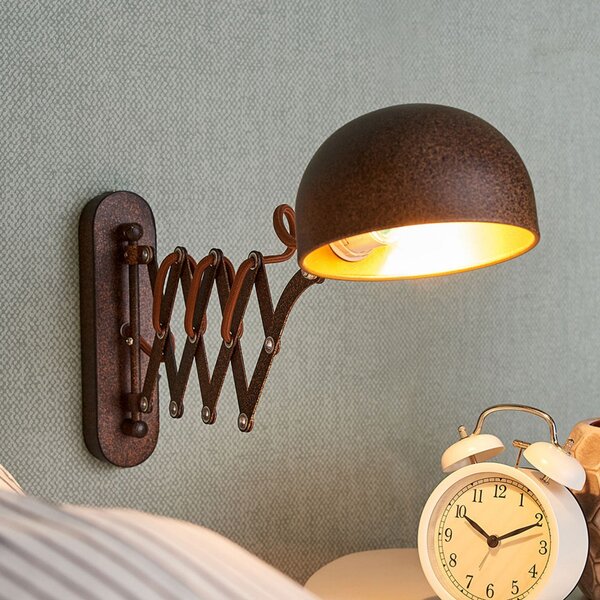 Lindby Aplică de perete Curtis, culoare ruginie, reglabilă, 57 cm, E14, reglabil, Maro / Rugină, Camera de zi / sufragerie, Metal, Casă de țară / Rustic, Lumină de lectură