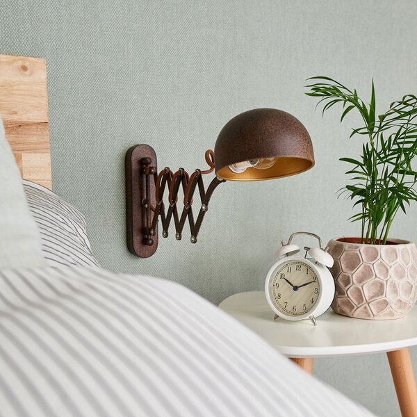 Lindby Aplică de perete Curtis, culoare ruginie, reglabilă, 57 cm, E14, reglabil, Maro / Rugină, Camera de zi / sufragerie, Metal, Casă de țară / Rustic, Lumină de lectură