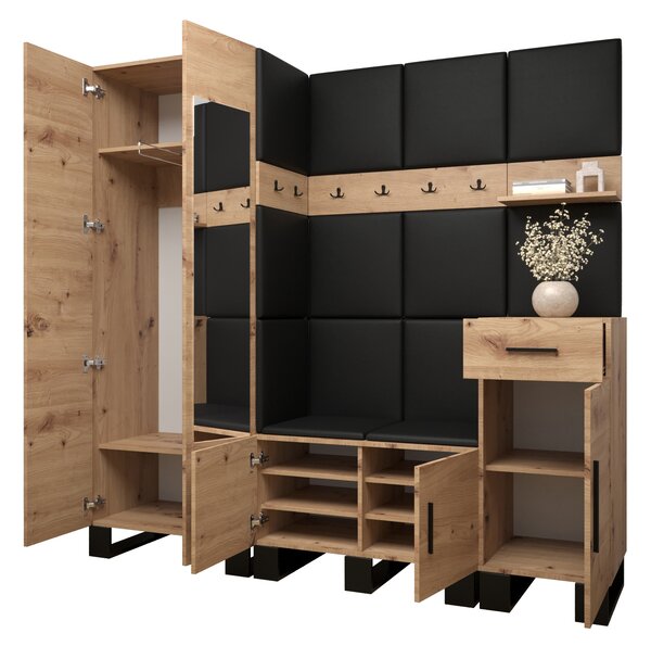 Set mobilier pentru hol Amanda 13 (Stejar artisan + verde). 1085967