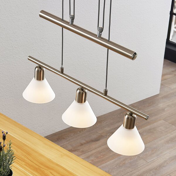 Lindby lampă suspendată Delira, 3 becuri, nichel, reglabilă pe înălțime, reglabil, Metalic, Camera de zi / sufragerie, Metal, Modern