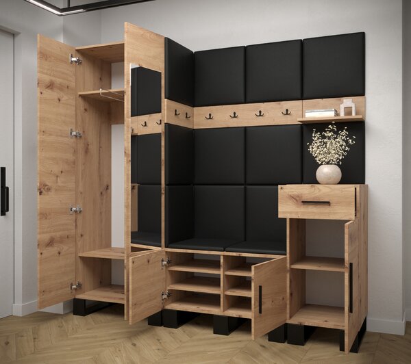 Set mobilier pentru hol Amanda 13 (Stejar artisan + verde). 1085967