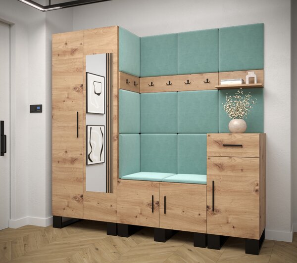 Set mobilier pentru hol Amanda 13 (Stejar artisan + verde). 1085967