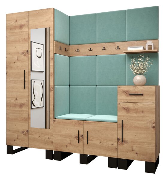 Set mobilier pentru hol Amanda 13 (Stejar artisan + verde). 1085967