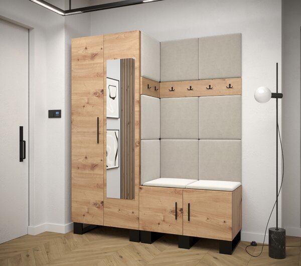 Set mobilier pentru hol Amanda 14 (Stejar artisan + bej). 1085974
