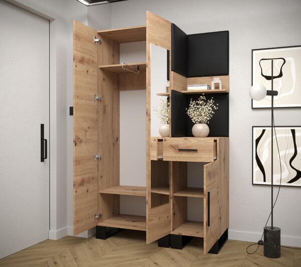 Set mobilier pentru hol Amanda 16 (Stejar artisan + Negru). 1085996
