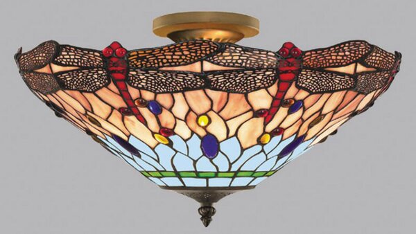 Searchlight Plafonieră Dragonfly în stil Tiffany, reglabil, Multicolor, Camera de zi / sufragerie, Sticlă, Tiffany
