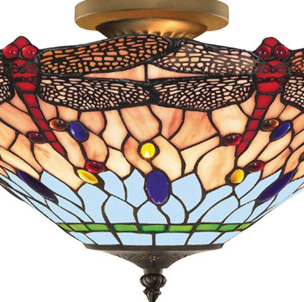Searchlight Plafonieră Dragonfly în stil Tiffany, reglabil, Multicolor, Camera de zi / sufragerie, Sticlă, Tiffany