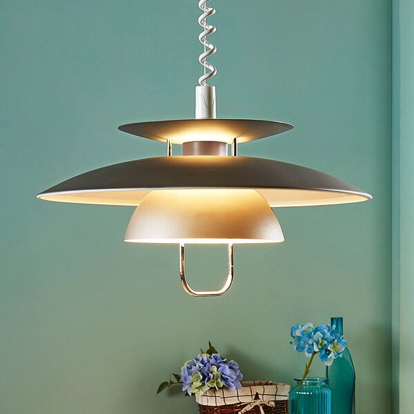 Lindby Lampă suspendată Nadija, gri, 43 cm, înălțime reglabilă, E27, reglabil, Gri, Bucătărie, Metal, Scandinavă