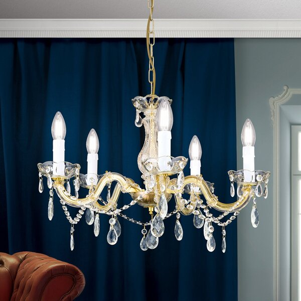 ORION Candelabru Marie Claire din cristal cu 5 becuri, reglabil, Auriu / Alamă, Camera de zi / sufragerie, Metal